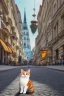 Placeholder: Small cat sitting in the foreground of street in Vienna Austria