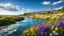 Placeholder: desktop wallpaper ,Turkey istanbul kus adasi,country side wavy rocky river ,wild flowers,blue sky nice clouds,