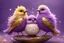 Placeholder: Very fluffy bird couple love, flora, in sparkling sunshine Weight:1 detailed matte painting Weight:0.9 in purple, golden glitters