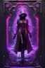 Placeholder: paradise sacred geometry framed playing card, black, red, spore and purple neon cyber punk dancer thief in soaked rain coat shadows boss card in the style of Giger and fallout 4 ,,bokeh like f/0.8, tilt-shift lens 8k, high detail, smooth render, down-light, unreal engine