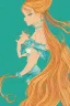 Placeholder: isometric clean art of super beautiful lady, soft lighting, shin hanga high definition, blender 3d, beautiful, long hair, gold filigree blonde hair, metallic orange and teal dress, slitted eyes, pointed ears, volumetric photorealistic rainbow gouache background