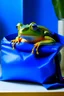 Placeholder: a frog wearing a blue ikea bag