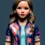 Placeholder: Jennifer lawrence toddler, full body, leather jacket, floral shirt, floral skirt, Nike sneaker, soft skin, city background, dramatic lighting, hyper realistic