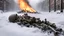 Placeholder: British soldier SKELETON FROM WORLD WAR ONE, half buried BESIDE HIS ARTILLERY, BURNING, BLOOD in a snowy london street 1898, the snow, alien creature feeds on his corpse, , SNOW ON THE GROUND, BURNING DEBRI LIES ALL AROUND, PHOTO REALISTIC, EPIC, CINEMATIC