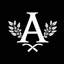 Placeholder: 2 branches(crossed at bottom, arching upward in a wreath, delicate hand drawn linework, romantic), Letter A in Middle or wreath, sharp image, white vector on black background