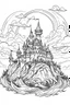 Placeholder: A vampire castle on a hill, surrounded by fog and illuminated by lightning. Outline, sketch style, only use outline, mandala style, clean line art, white background, no shadows, no clear wall, coloring page.