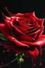 Placeholder: watercolor an exciting illustration of a red rose with petals, completely made with transparent red paint flowing down a dark glossy surface, a light spot on the rose, a dark empty background, liquid splashes, complex details, photorealistic