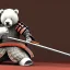 Placeholder: Un ours blanc, anthropomorphique, habillé comme un samurai, portant un katana très detaillé, réaliste, très détaillé, représentation 3d, un maximum de détail