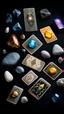 Placeholder: tarot cards and magic stones on black background