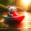 Placeholder: cute blessed chat robot speeding in a fishlike boat in the river,catching a big fish in a river stream, 8k, downlight, soft light, depth of field, photorealism, trending on art station, lotsa detail