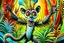 Placeholder: surreal, vibrant digital artwork featuring king Julien the lemur dancing with his tail held up high, with intricate abstract patterns and motifs swirling around them. striking facial features, wearing a crown made of skulls. dancing to "you gota to move it" in Disney style Madagascar