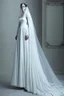 Placeholder: Long Luxurious White Wedding Dress Similar to the Greek era with a long veil and long black hair Photorealistic