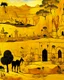 Placeholder: A yellow desert with an Egyptian fortress designed in Lascaux cave paintings painted by Gustav Klimt