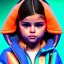 Placeholder: Selena Gomez toddler, full body, dramatic lighting orange puffer jacket, hyper realistic, unreal engine 5,