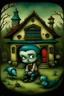 Placeholder: lobo sopla una casa. al estilo de benjamin lacombe