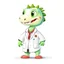 Placeholder: Cartoon illustration for children: Female Doctosaurus in a white doctor's coat, white background