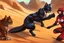 Placeholder: antropomorphic ninja cat fighting with a sheik in the desert in sunshine