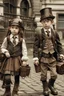 Placeholder: steampunk children going to school