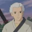 Placeholder: gray-haired young man with katana in black baggy jaket