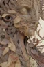 Placeholder: Janus-faced statue made out of quilling such as wood, foliage, feathers, beads, and flowers with a single eye at Burning Man: insanely detailed; quilling; elegant, fantasy, rose tones, beautiful, rapturous