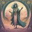 Placeholder: Bordered digital art of a Desert Djinn 10, in the style of torat and art deco, with olive green, pastel pink, rich blues and Shimmering golds accents. Fantasy art. High quality, masterpiece. Dungeons And Dragons