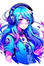 Placeholder: anime gamer girl with body of cosmic azure lilac fire logo