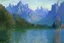 Placeholder: Mountains, Cyberpunk buildings, lake, science fiction, concept art, realistic vision, claude monet impressionism painting