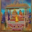 Placeholder: spiritual consciousness of Indian temple architecture in miniature painting style surrounded by mystical creatures performing water ritual