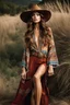 Placeholder: high fashion magazine, studio photography, portrait of a hippie cowgirl, young spanish beauty model, longer hair, beautiful face, beautiful skin advertising