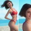 Placeholder: girl look beautiful wear swimsuit in beach full body, close-up, short hair, smile, 8k ,rtx ,eyebrows like serious,facing left, hyper realistis