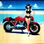 Placeholder: fullbody inside frame,Beach,classic style concept, vintage motorcycle vehicle, retro design study, classic steel wheels, toned colors