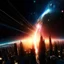 Placeholder: ANDROMEDA Galaxy sky explosion stars surrounded by skycrapers, cinematic, 3d