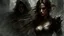 Placeholder: Dark fantasy world, girl, battle, mist, battlefield, Lovecraft's Monster in the background, dark colors, Luis Royo & Raymond Swanland & Alyssa Monks & Anna Razumovskaya