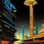Placeholder: cyberpunk retro futuristic for comics really tall from far away
