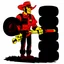 Placeholder: retro cartoon company mascot of a vehicle mechanic with a hint of forest ranger, holding a torque-wrench and next to a stack of tires, ranger smith