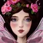 Placeholder: Portrait of a beautiful fairy with a floral wreath pink sheer wings and dark hair and pink dress