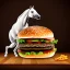 Placeholder: A horse eating a hamburger.