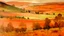 Placeholder: Light rosy orange colored oracle farmlands with orchards painted by Edgar Degas