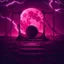 Placeholder: A realistic moon in a glowing dark pink landscape, 4k, heavy lightning, chains on the ground, a broken mirror