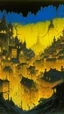 Placeholder: A yellow spooky haunted glowing electrical city painted by the Limbourg brothers