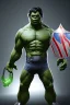 Placeholder: 4K Ultra-HD -- the Hulk with buzz cut hair wearing a formfitting camouflage jumpsuit with police badge and metal brodie helmet. and black cape-- 4k Ultra-HD, Hyper Realistic, Cinema lighting