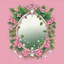 Placeholder: Create an Artwork of a Mirror with ivy branches and pearls necklace, Like a creative Logo for a Varasity Jacket to put a random number uin it, Vector illustration. Colors should be pink and green