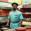 Placeholder: [psychedelic movie by Wes Anderson] Ice-T as a butcher, vintage 1970's photo