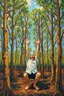 Placeholder: Human are planted in the ground like trees with hands up and looking at the sky. Busch painting style