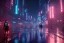 Placeholder: 3D, beautiful, light reflecting, empty future city at night, rainy night, neon, cyberpunk, tron, one cyborg walking, 8k, finely detailed, photo realistic