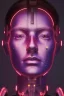 Placeholder: a cyborg watching a mural in a museum art gallery, purple shining lights, octane render, detailed