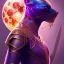 Placeholder: sango fantasy, fantasy magic, intricate, sharp focus, illustration, highly detailed, digital painting, concept art, matte, artgerm and paul lewin and kehinde wiley, masterpiece Asian black panther Papu New Guina pyramid purple space lady space blood moon galaxy