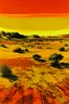 Placeholder: A golden dry desert painted by Andy Warhol