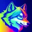 Placeholder: Colorful wolf vector, neon colors, full body, vibrant, 2d, 3/4 angle