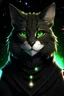 Placeholder: portrait of a female tabaxi druid, with a starry background, black fur green eyes, wearing leather, with black fur, female, black fur